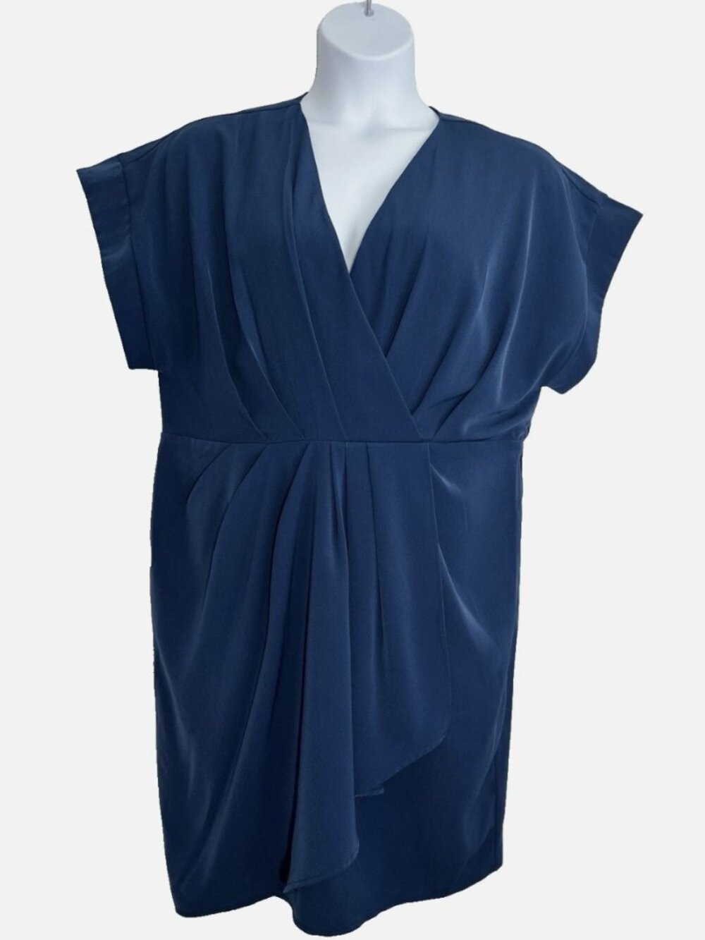 DKNY Women's Sz: 16 Navy Faux Wrap Pin Tuck Dress Career Cocktail